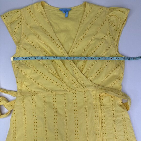 Draper James‎ Women's Yellow Eyelet Flutter Sleeve Wrap Luxury Dress 8/C36 - Picture 12 of 16